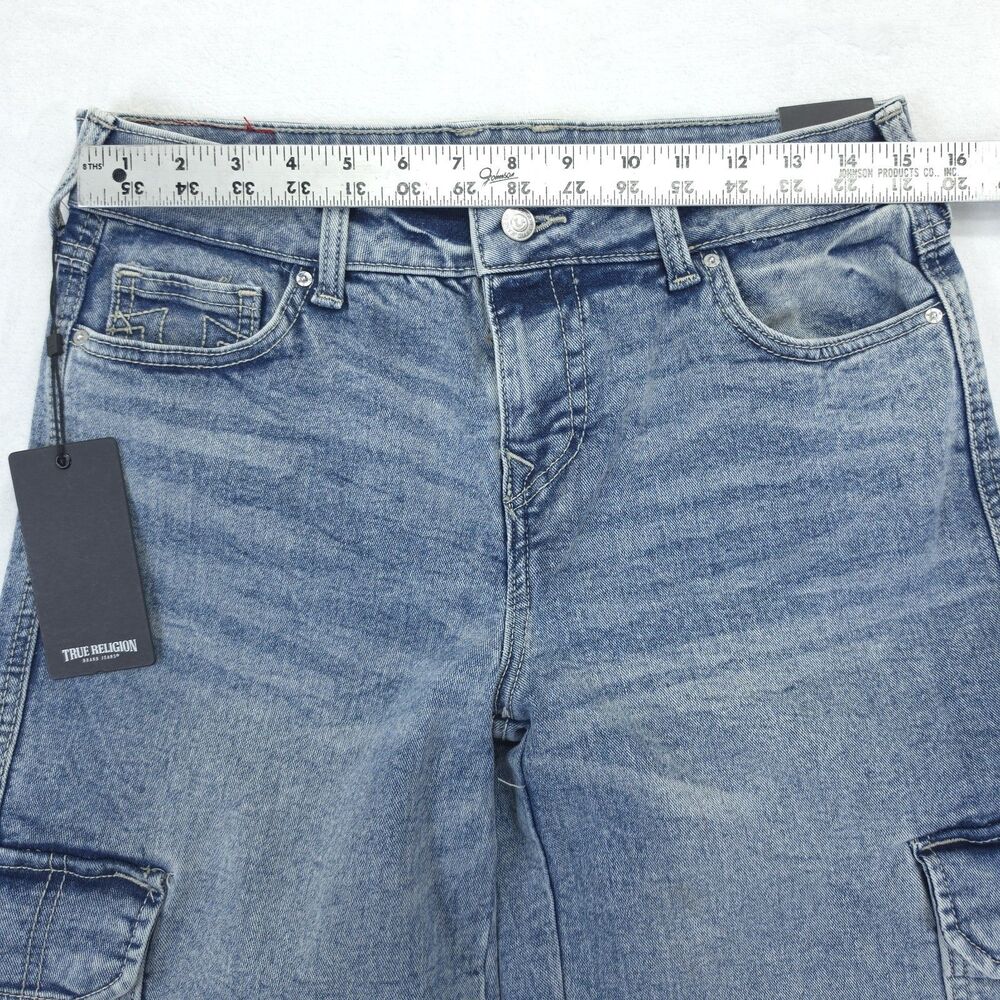 True Religion Women 26 Bobbi Baggy Cargo Y2K 90s Mid Rise Denim Blue Jeans NWT - Picture 3 of 12